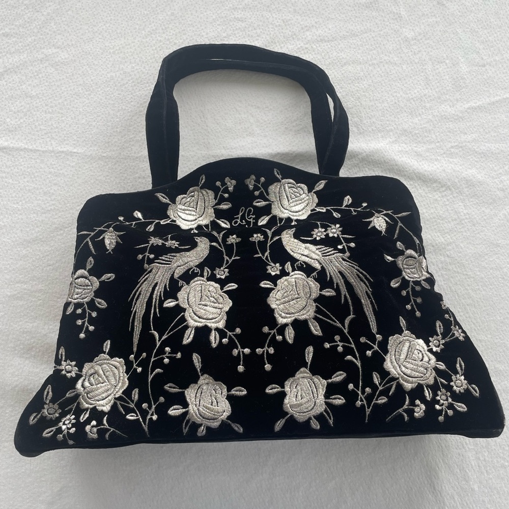 LULU GUINNESS Black Velvet Embroidered Bag